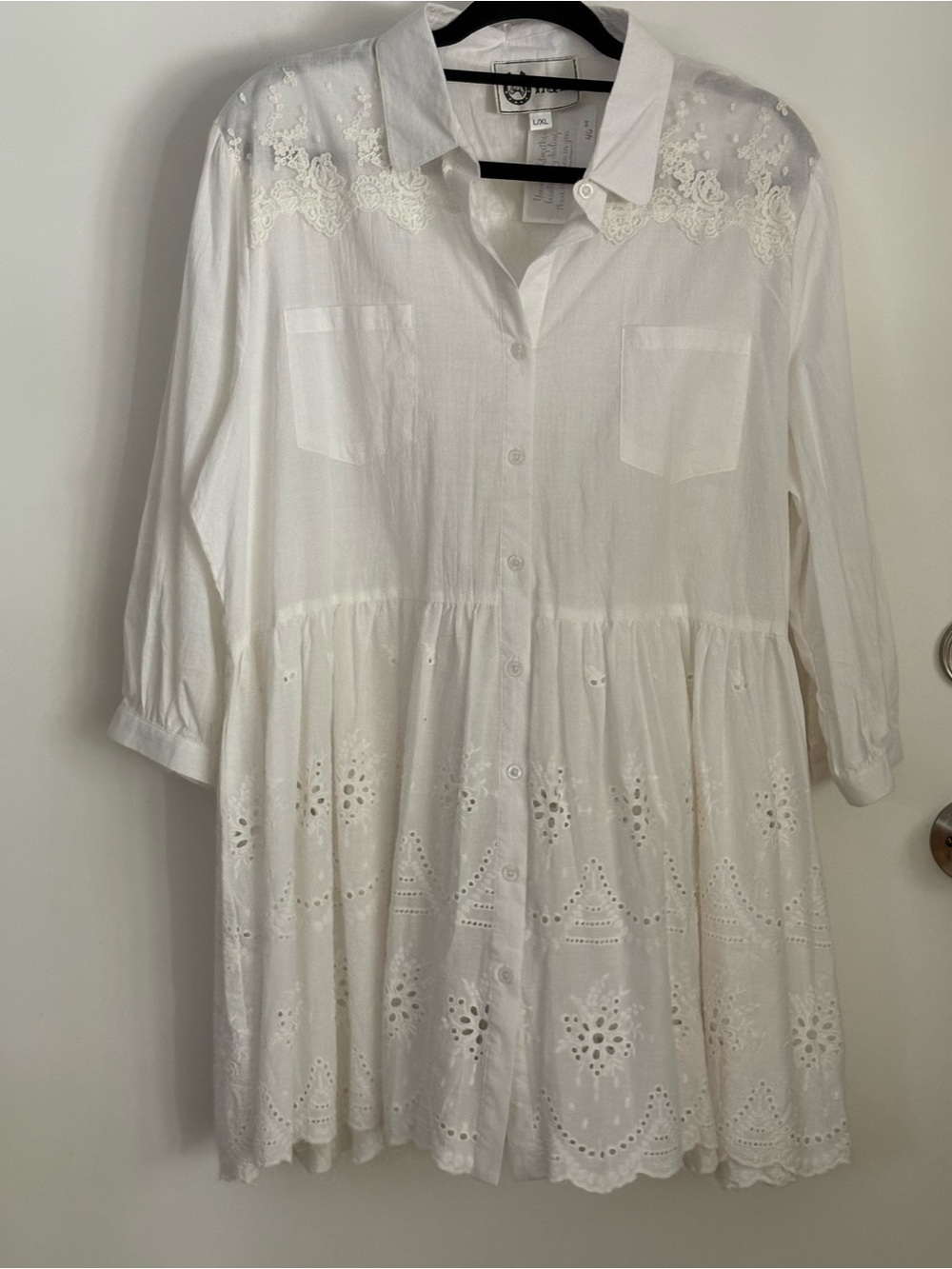 NWT Lace-Yoke White Button-Front Women’s Dress